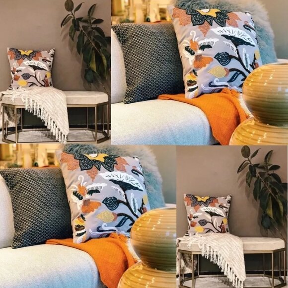 West Elm pillow cover in fish/flower pattern size 20" x 20". NWT. - Picture 3 of 3